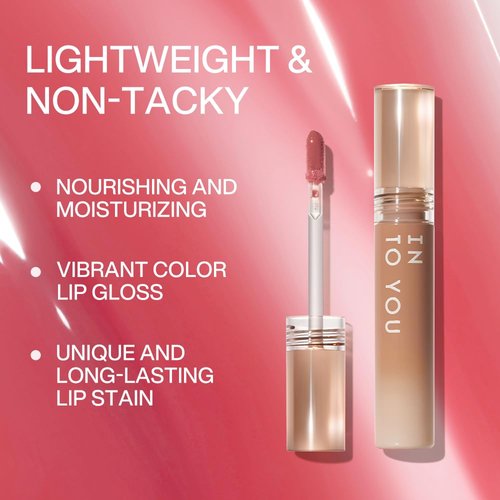 INTO YOU Lip Stain Long Lasting, Lip Gloss, Lip Tint, Lip Plumper Gloss, Glitter Lip Gloss, Liquid Lipstick, Vivid Color, Smudge-Proof, Lightweight, Naturally Moisturizing, Lip Oil For Dry Lips (G02)