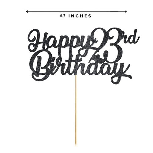 Black Happy 23rd Birthday Cake Topper, Black Glitter Cheers To 23 Years Party Cakes Decorations, Supply