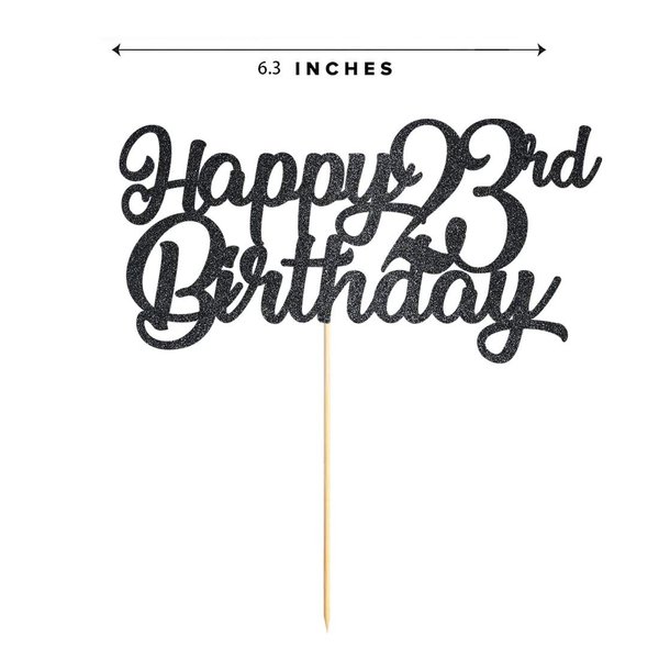 Black Happy 23rd Birthday Cake Topper, Black Glitter Cheers To 23 Years Party Cakes Decorations, Supply