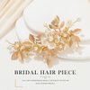 JAKAWIN Bride Flower Wedding Hair Piece Leaf Hair Clip Pearl Headpiece Bridal Hair Accessories for Women FJ03 (Gold)