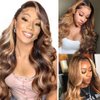 #P4/27 Highlight Bundles Human Hair Blonde Highlight Body Wave Bundles 8A Grade Double Weft Brazilian Remy Hair Extensions Two Tone Blonde And Highlight Bundles 12 14 16 Inch Unprocessed Virgin Hair