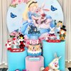 1 PCS Magic Alice Happy Birthday Cake Topper Glitter Eat Me Magical Hat Bunny Clock Fairy Birthday Cake Pick for Magic Alice Theme Baby Shower Birthday Party Decorations Supplies Black