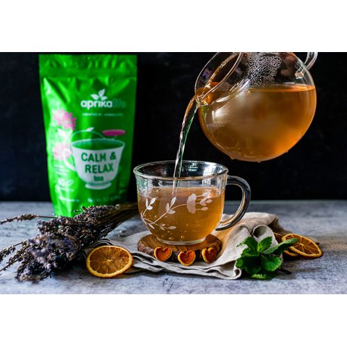 AprikaLife - Calm and Relax Herbal Tea, Stress Relief + Relaxation + Sleep Tea with Chamomile, Peppermint and Lavender - 60 bags. Delicious, Soothes Nerves, Improves Mood