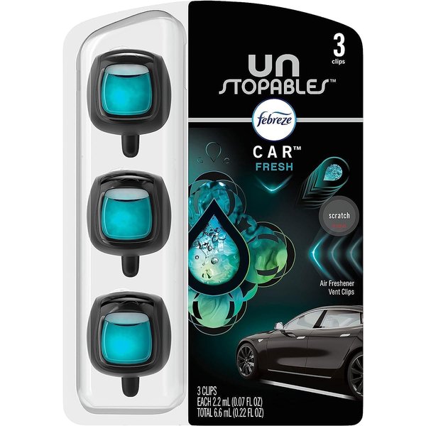 Febreze Car Air Freshener Vent Clip Unstoppables Fresh Scent, .07 oz Car vent Clip, Pack of 3