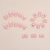 24pcs Press on Nails Short Square Fake Nails Petite White Pink Gradient False Nails Acrylic Nails with French Colorful Floral Designs Artificial Nails Glossy Stick on Nails for Women and Girls Summer Manicure