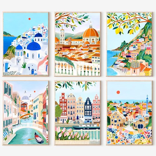 cupmod 6 Packs Paint by Number for Adults,Scenery-Cityscape DIY Acrylic Oil Painting Paint by Numbers Kits on Canvas,Adults Paint by Numbers Kits Drawing Paintwork for Home Decor