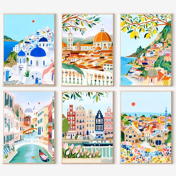 cupmod 6 Packs Paint by Number for Adults,Scenery-Cityscape DIY Acrylic Oil Painting Paint by Numbers Kits on Canvas,Adults Paint by Numbers Kits Drawing Paintwork for Home Decor