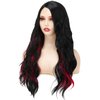 Sabosi Black and Red Long Wavy Wig for Women Red Black Ombre Synthetic Heat Resistant Cosplay Costume Wigs