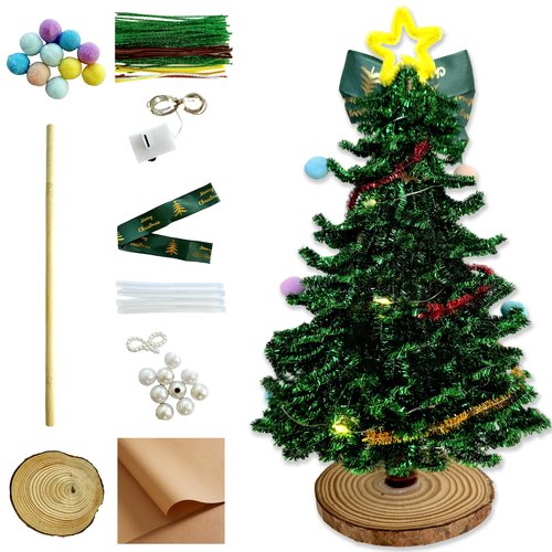 Christmas Tree Craft Kits Pipe Cleaners Craft with Lights Pipe Cleaners Bulk Glitter Chenille Stems Creative Arts Chenille Stems for DIY Craft Christmas Decoration (Glitter)