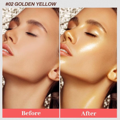 MEICOLY Face Body Glitter,Drop Glitter Body Shimmer Oil,Hydrating Glitter Liquid Highlighter Makeup,Natural Sparkly Body Oil,Dewy Face Glow,02 Golden Yellow