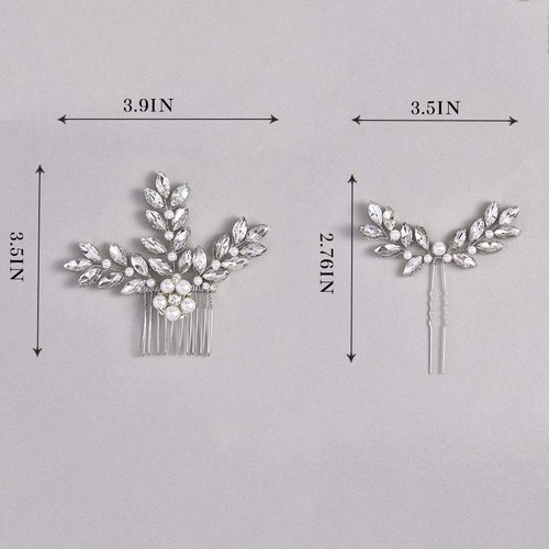 Heread Crystal Bride Wedding Hair Comb Silver Pearl Bridal Hair Piece Accessories for Women and Girls