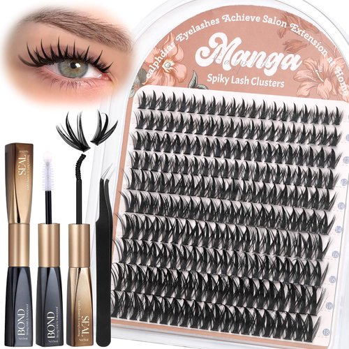 Spiky Lash Extension Kit Manga Lash Clusters Fairy Eyelash Clusters Kit 10-18mm Anime Individual Lashes Extension Kit D Curl Cluster Eyelash Extensions Natural Lash Clusters Kit Wet Spiky Eyelashes