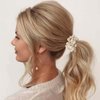Fashey Pearl Hair Ties Flower Elastic Ponytail Holder Rhinestone Hair Scrunchies 3 Pcs Pearls Hair Accessories for Women (Type A)