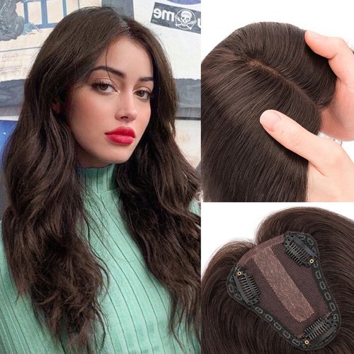 Rich Choices Hair Toppers for Women Real Human Hair Remy Human Hair Topper for Women 12inch #1B Natural Black Hair Toppers for Thinning Hair Clip in Hair Topper 8 * 10CM Lace Silk Base 150% Density