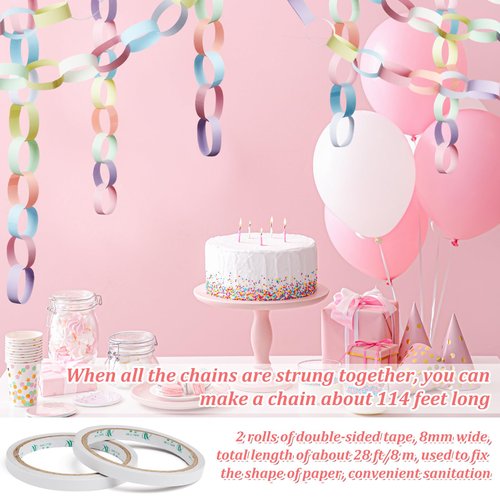Lincia 600 Sheet Valentine Paper Chain Garland Construction Paper DIY Groovy Paper Chain Strip 114 Feet Total Length 1 x 8 Inch Assorted Colored Paper with 2 Roll Double Sided Tape(Vivid Color)