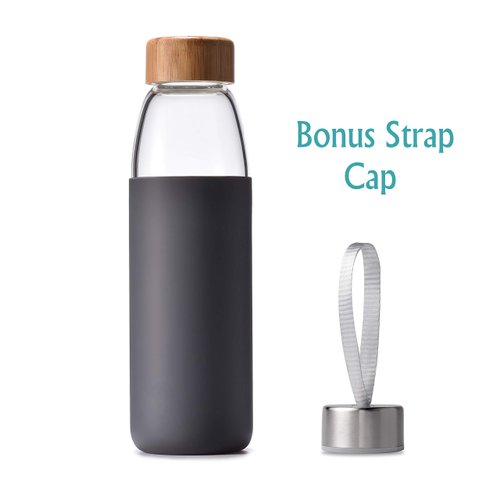 veegoal Glass Water Bottles 18 Oz Borosilicate with Bamboo Lid, BPA-FREE, Non-Slip Silicone Sleeve, and Stainless Steel Leak Proof Lid - Glass Water Bottle for Men and Women
