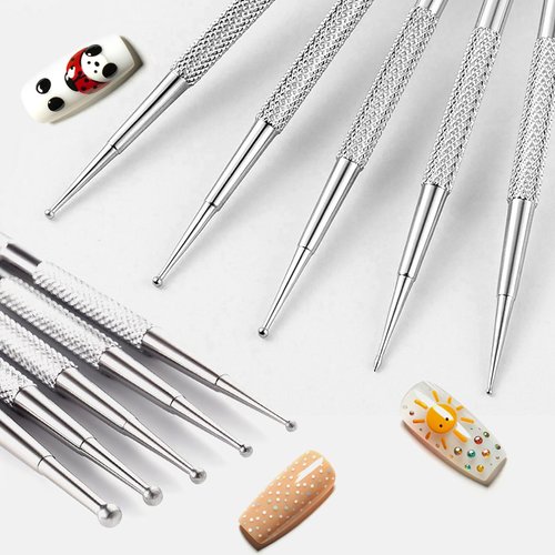 5-pcs Dual-Ended Pen Tool Double Head Nail Art Dotting Pen Stainless Steel Nail Painting Pen DIY Decoration Dotting Pen