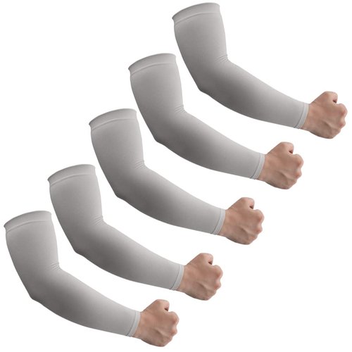 HEGCOIIE 5 Pairs Arm Sleeves for Men and Women - Compression Sleeves - Cooling Sun Sleeve to Arm for Basketball Golf Football (Gray)