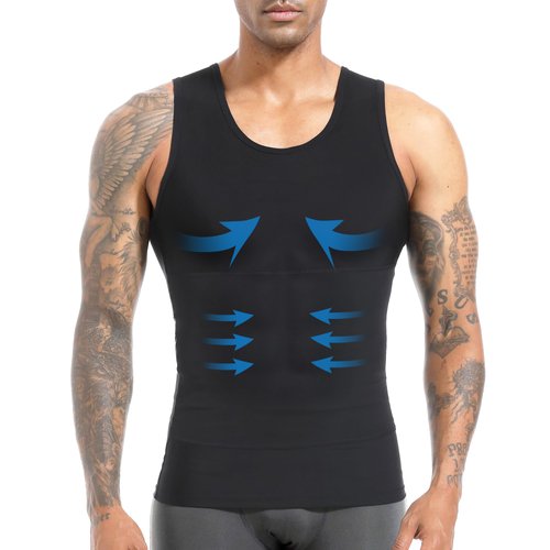 ISUP Mens Slimming Body Shaper Compression Tank Top Undershirt Shapewear Shirt Black
