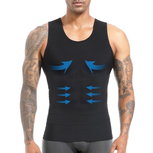 ISUP Mens Slimming Body Shaper Compression Tank Top Undershirt Shapewear Shirt Black
