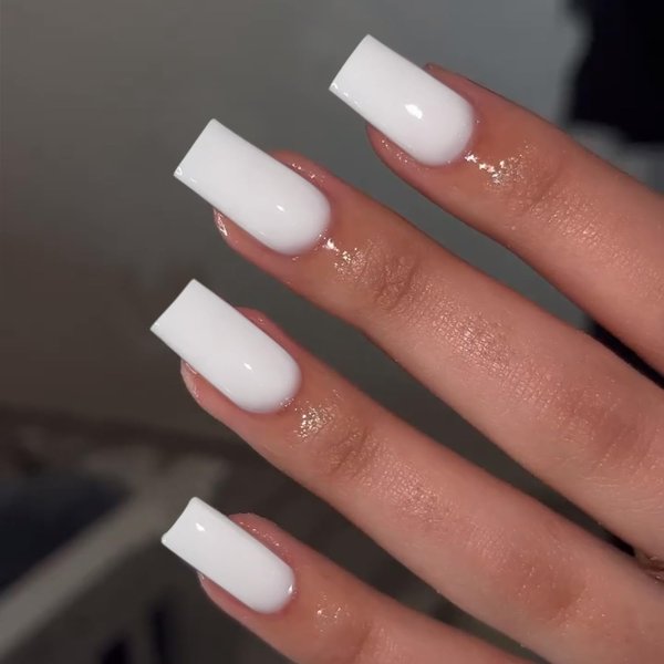 White Press on Nails Medium Long,KXAMELIE Square Shaped Glue on Nails Medium,Gel Manicure Nails Pure Color Acrylic Nails Press on,Fake Nails Kit for Women and Girls Daily Wear,24PCS