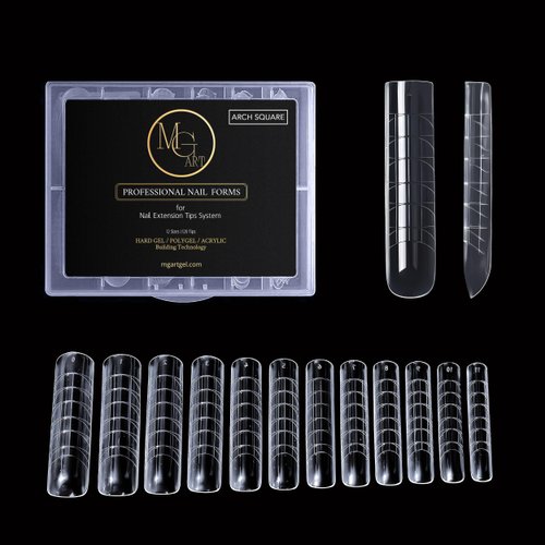 MGART Dual Nail Forms ARCH SQUARE Extension Structure Poly nail gel Nail Forms Full Cover Nail Molds 12 Sizes for Solid Nail Gel Glue Nail Art Design Salon&DIY