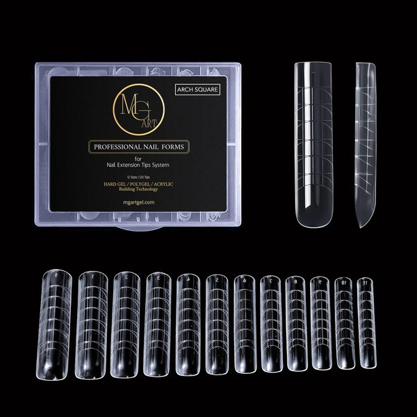MGART Dual Nail Forms ARCH SQUARE Extension Structure Poly nail gel Nail Forms Full Cover Nail Molds 12 Sizes for Solid Nail Gel Glue Nail Art Design Salon&DIY