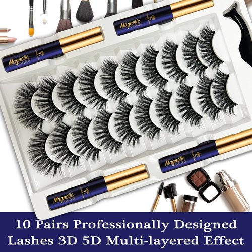 Magnetic Eyelashes 7C SevenCrown Round Magnetic Lashes with Eyeliner,3D Natural Look Magnetic Lash with Applicator,10 Pairs,Cruelty-Free, Long Lasting.
