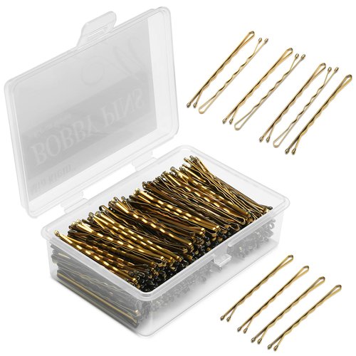 Mia Klein Bobby Pins 2 Inch 300Count, Crimped Hair Pins for Gold Blonde Hair, Non Slip Bobby Pins Kit for Thick Hair, Great Choice for Hair Styling(Blonde)