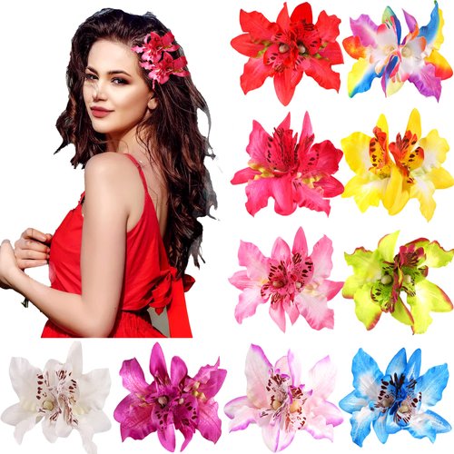 CLLOT Hair Clip, Double Flower Orchid Alligator Clips for Women, Premium Quality Fabric for Girls, Widely Application, Must-Have Hair Accessories (10 Pieces)