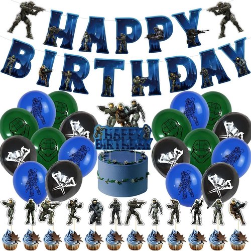Hanjiejie Chieftain game birthday party supplies,Chieftain game party including cake caps, cupcake caps, flags, Latex Balloons, It is very suitable for boy's and girl themed birthday party supplies.