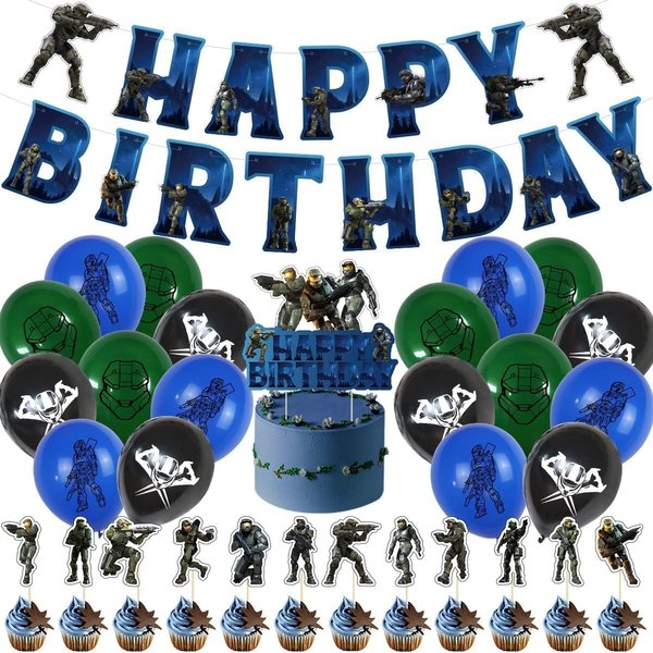 Hanjiejie Chieftain game birthday party supplies,Chieftain game party including cake caps, cupcake caps, flags, Latex Balloons, It is very suitable for boy's and girl themed birthday party supplies.