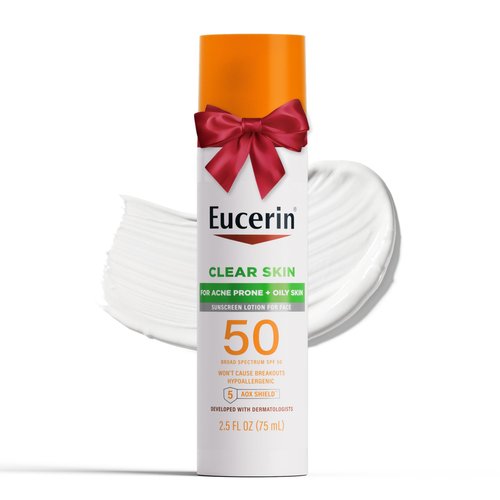 Eucerin Sun Clear Skin (Oil Control) SPF 50 Face Sunscreen Lotion, Hypoallergenic, Fragrance Free Sunscreen SPF 50 with Oil-Absorbing Minerals, 2.5 Fl Oz Bottle