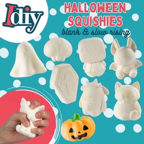 Halloween Party Craft Kit Jumbo Squishies (8 Unique Spooky Shapes)-White Kawaii Scented Slow Rise Squishy Toys, Decorating, Scented Stress Craft, Kids Birthday Activity Gift (4-6")