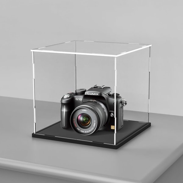 Clear Acrylic Display Case for Toys Collectibles，Assemble Acrylic Box Dustproof Protection Showcase with Black Wood-Plastic Base and Lamp Beads (8x8x8 inch;20x20x20cm)