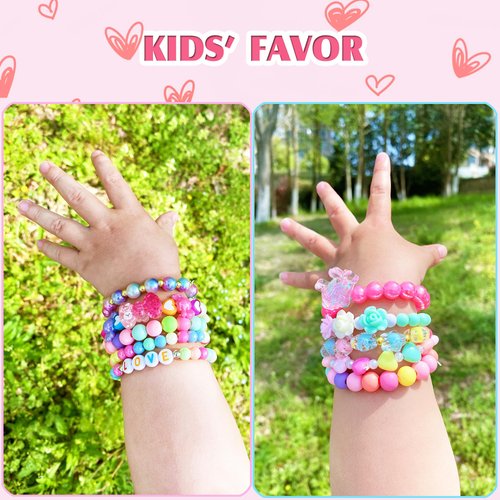 SIELEVIN 9 PCS Cute Kids Bracelets for Girls Pink LOVE Beaded Bracelets Little Girls Costume Jewelry Princess Party Favors Pretend Play Birthday Easter Christmas Valentines Toddler Jewelry