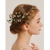 Teyglen Boho Gold Leaf Wedding Hair Comb Emerald Green Crystal Hair Comb Bridal Rhinestone Headpiece Hair Piece Hair Accessories for Women