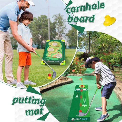 Liberry Kids Golf Club Set for 3 4 5 6 Years Old Boys Girls, Adjustable Toddler Golf Set with Putting Mat, Cornhole Board, Outdoor Indoor Sports Toy Christmas Birthday Gift