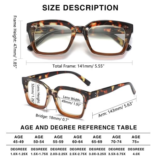 LOUOL 3 Pack Readers for Women Oprah Style Square Reading Glasses with Spring Hinge Blue Light Blocking for Men Ladies +1.5