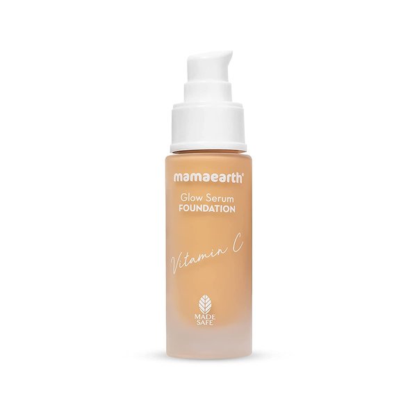 Mamaearth Glow Serum Foundation - 03 Nude Glow Shade | with Vitamin C & Turmeric | Up to 12 Hour Buildable Coverage | Waterproof & Lightweight | 1.01 Fl Oz (30ml)