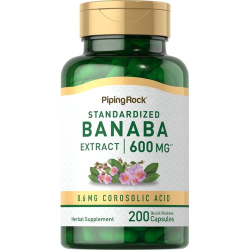 Piping Rock Banaba Leaf Extract 600mg | 200 Capsules | Standardized Herbal Supplement | with Corosolic Acid | Non-GMO, Gluten Free