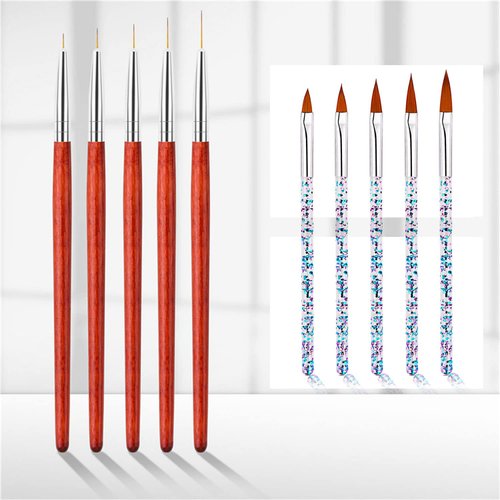 JERCLITY 10pcs Nail Art Brushes Set Nail Art Liner Brush for Fine Lines Painting Details Ombre Nail Brush UV Gel Stripe Flower Painting Carving Drawing Pen