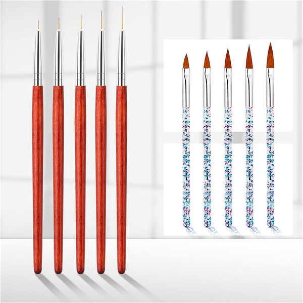 JERCLITY 10pcs Nail Art Brushes Set Nail Art Liner Brush for Fine Lines Painting Details Ombre Nail Brush UV Gel Stripe Flower Painting Carving Drawing Pen