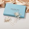 SWEETV Hair Pins for Brides, Handmade Beaded Wedding Hair Pieces for Brides Bridesmaid, Set of 2, 3.54 x 1.97 inches, White Ceramic Flower and Light Rose Gold Plated Leaves, Hair Clip