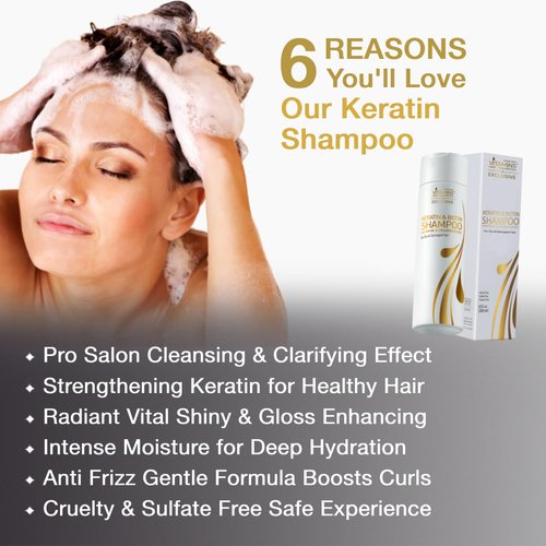 Vitamins Keratin Shampoo Hair Treatment - Biotin and Collagen Protein with Castor Oil for Curly Wavy and Straight Hair - Sulfate Free Product for Dry Damaged or Color Treated Hair