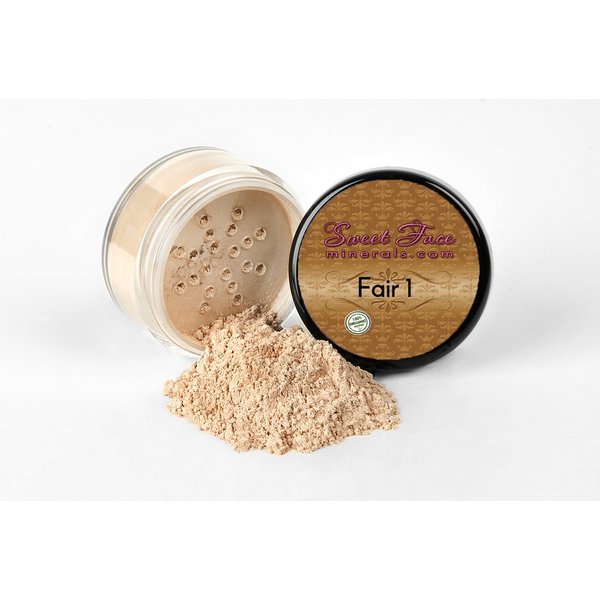 Sweet Face Minerals (Fair Shade 1) (30gm Jar) FOUNDATION Mineral Makeup with SPF 18+, Full Coverage Matte Loose Powder, Bare Face Cosmetics