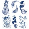 Semi-permanent Tattoos, 6-Sheet Plant-Based Ink Fake Shark Tattoo Stickers, 2 Weeks Long Last Waterproof Tattoos for Adults Men Women Girls Kids