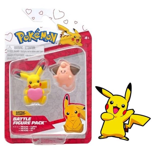 Pokemon Battle Figure Action Ready 2 Pack with Bonus Sticker (Valentine's Day Pikachu and Cleffa)