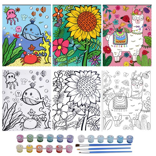 LSTRULST Paint by Numbers for Kids Ages 8-12, Pre-Printed Acrylic Oil Painting Kits with Framed Canvas Sizes 8x10inch, Includes 18 Acrylic Paint Pots and 6 Paintbrushes-3 Pack