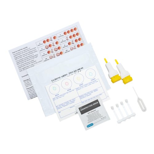 Eldoncard INC Blood Type Test (Complete KIT) - Find Out if You are A, B, O, AB & RH- Results in Minutes - Air Sealed Envelope, Safety Lancet, Micropipette, Cleansing Swab - 1 Pack